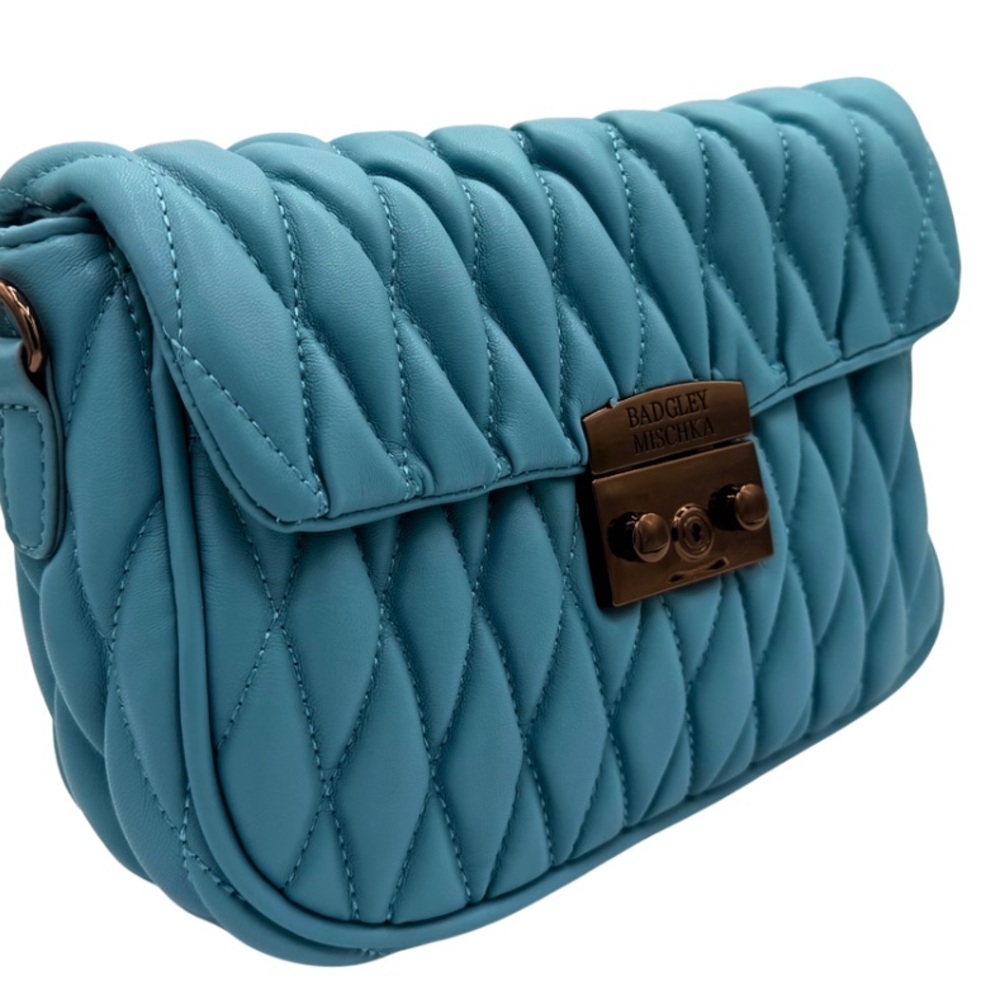 Badgley Mischka Blue Quilted Crossbody Bag - Picture 3 of 6